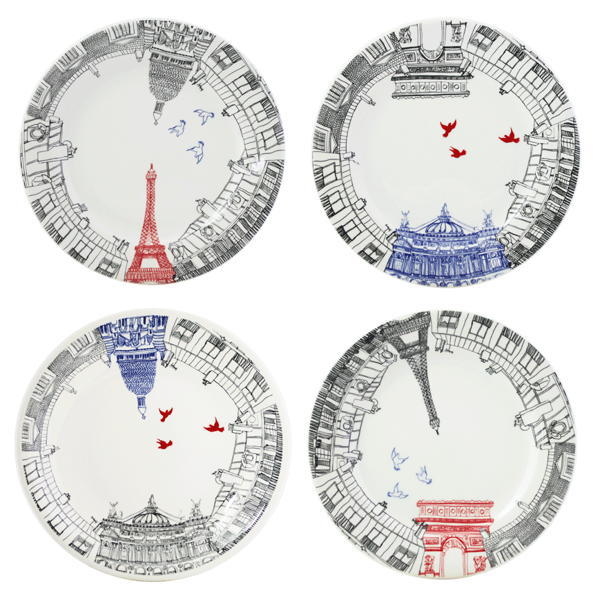 Ca C'est Paris Dessert Plates, Set of 4 assorted