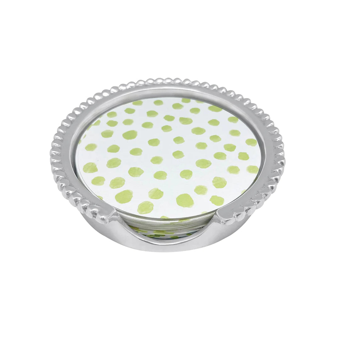 Green Dotty and Striped Beaded Coaster Set