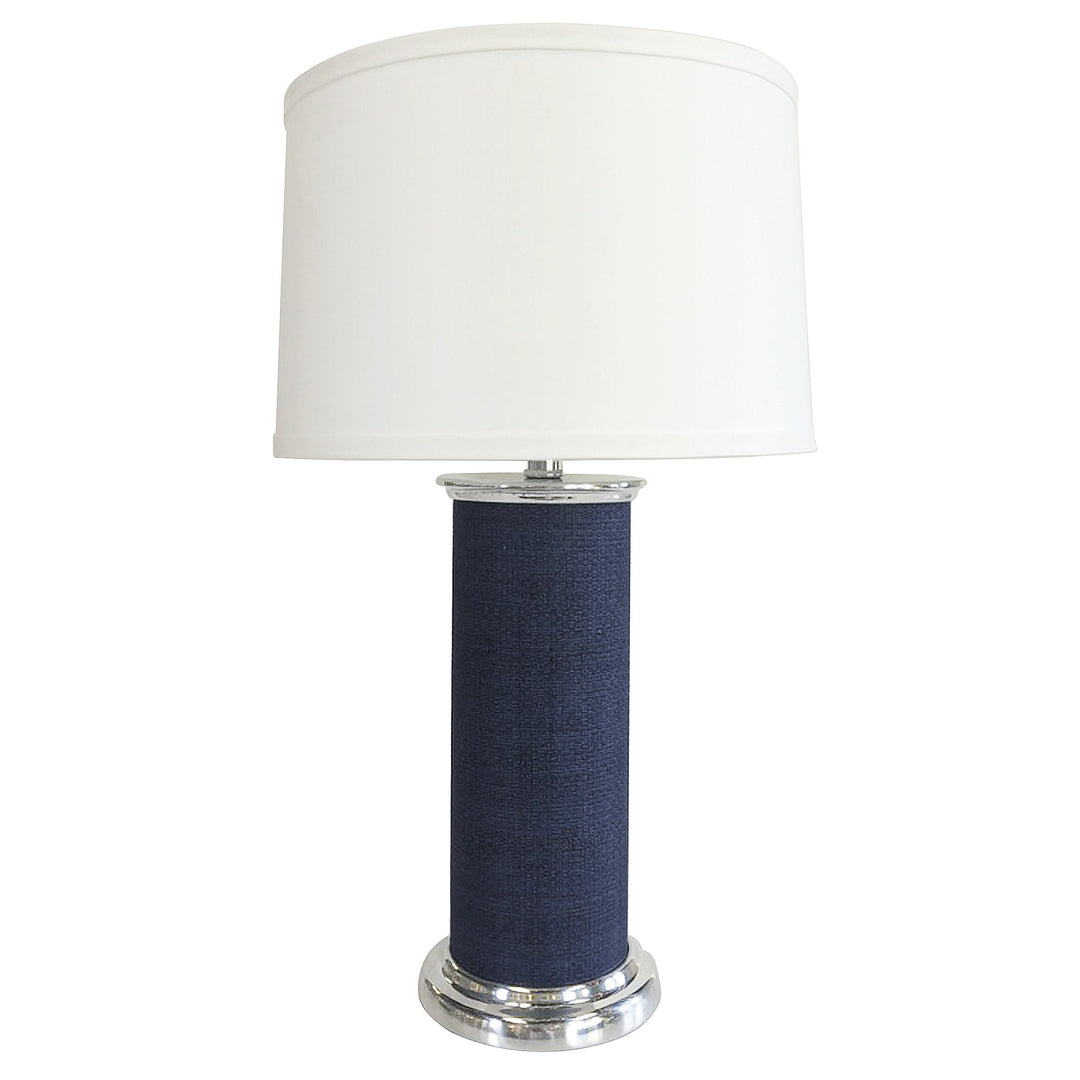 Indigo Blue Faux Grasscloth Column Table Lamp