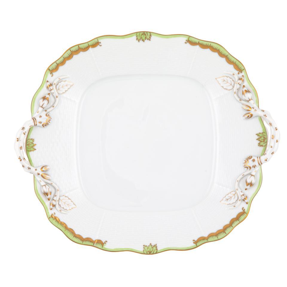 Princess Victoria Green Square Cake Plate With Handles