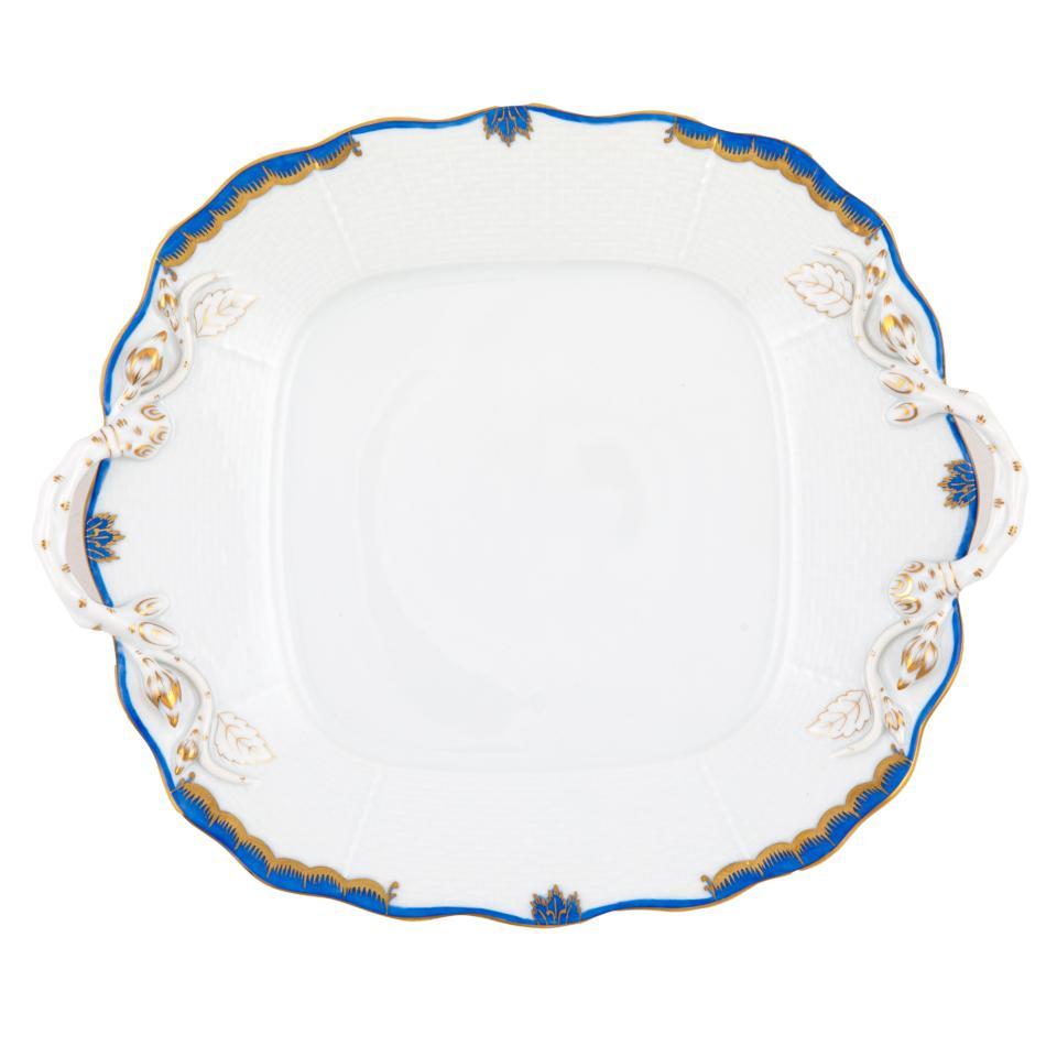 Princess Victoria Blue Square Cake Plate With Handles