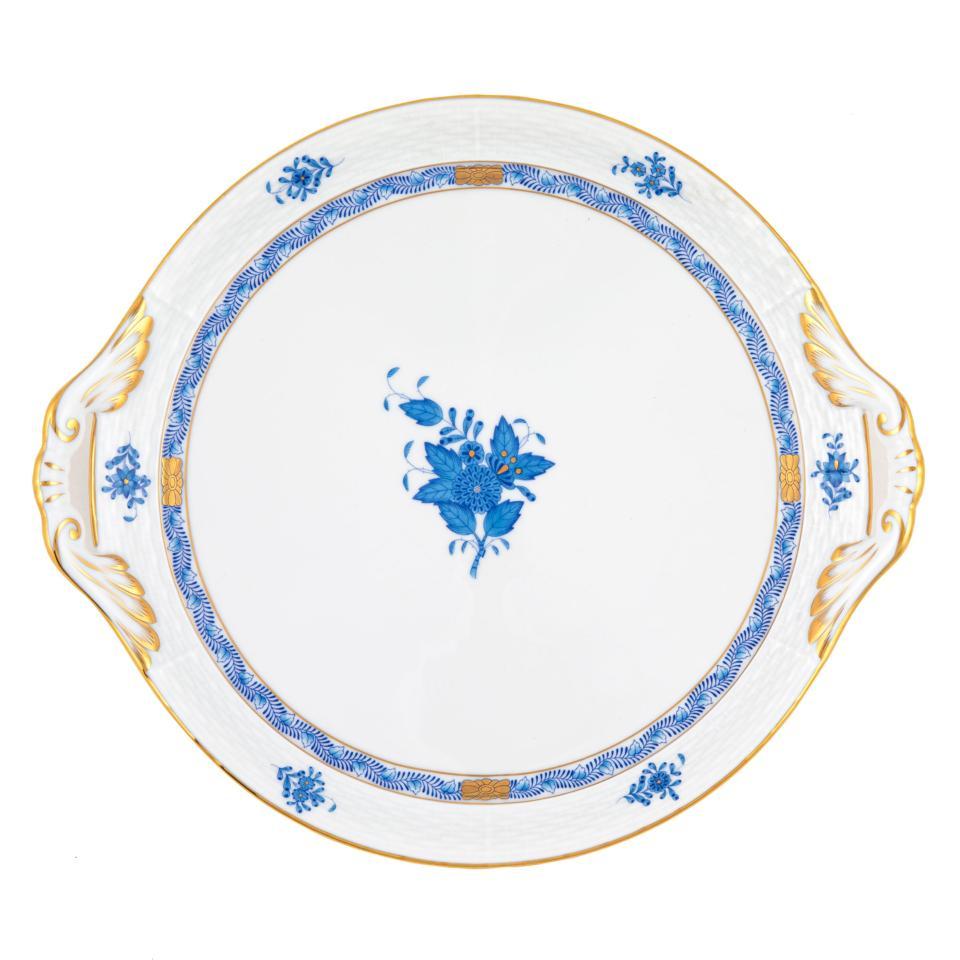 Chinese Bouquet Blue Round Tray With Handles