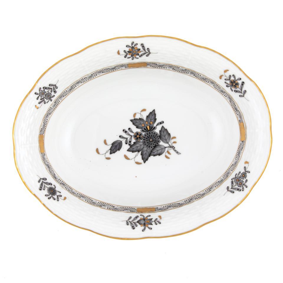 Chinese Bouquet Black Oval Vegetable Dish