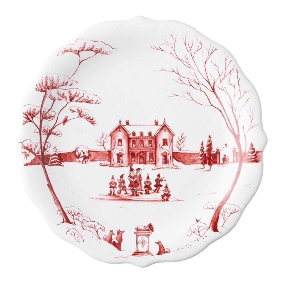 Country Estate Winter Frolic Ruby Party Plates, Assorted Set/4 "Mr. & Mrs. Claus"