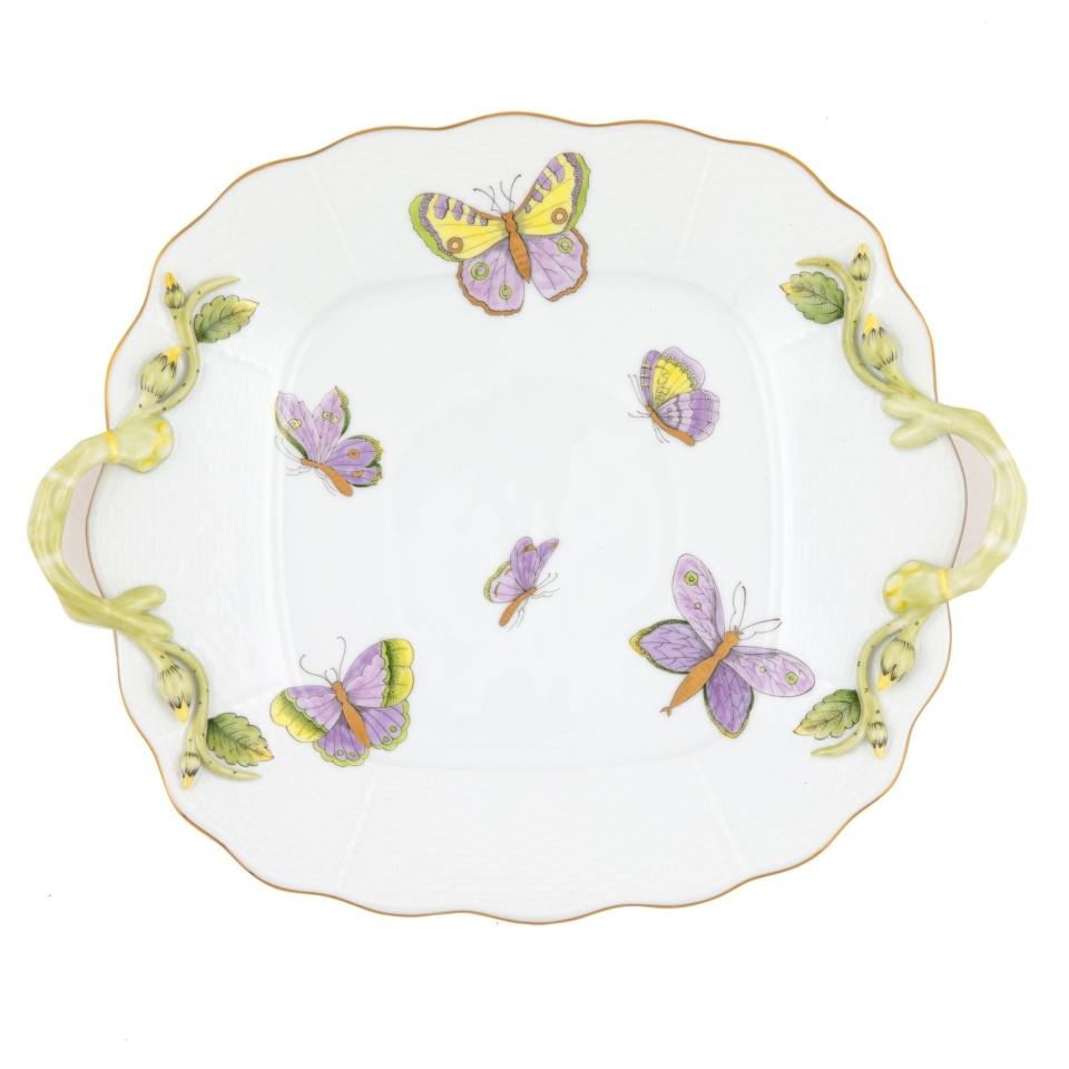 Royal Garden Square Cake Plate With Handles