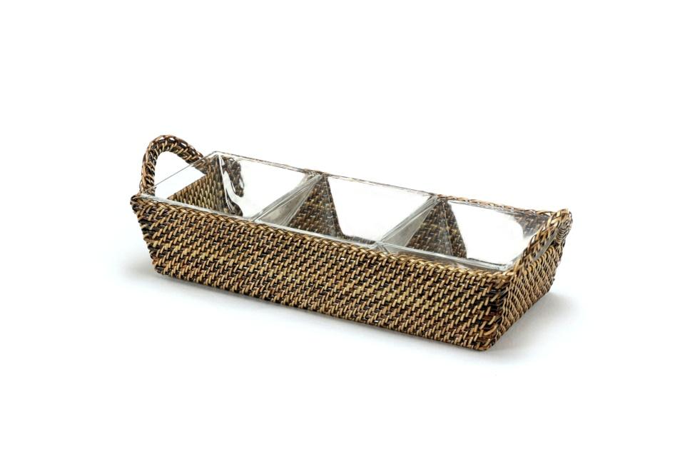 Basket with Glass Bowl Set of 3