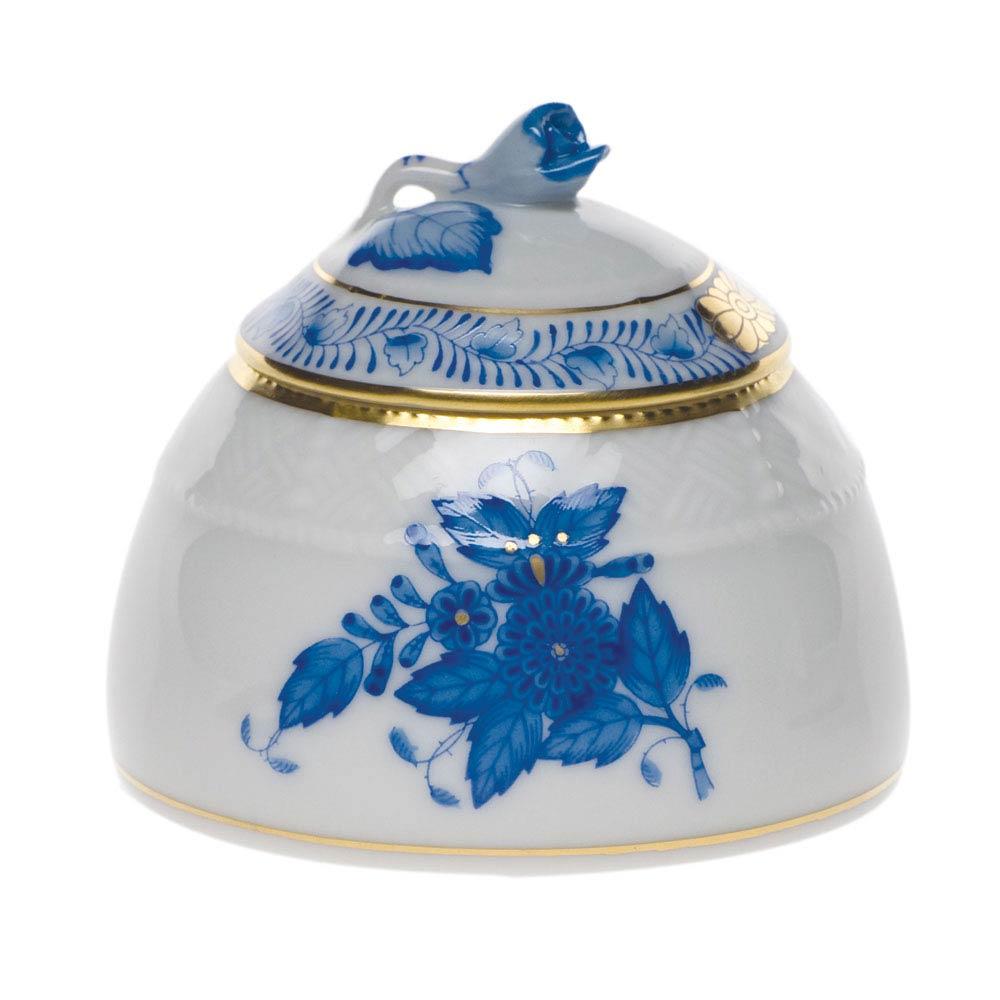 Chinese Bouquet Blue Honey Pot With Rose