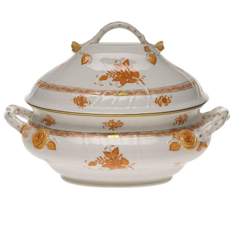 Chinese Bouquet Rust Tureen With Branch Handles