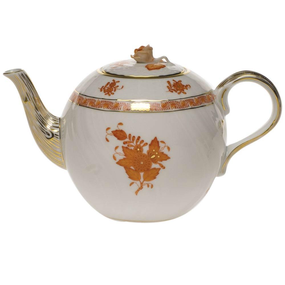 Chinese Bouquet Rust Tea Pot With Rose