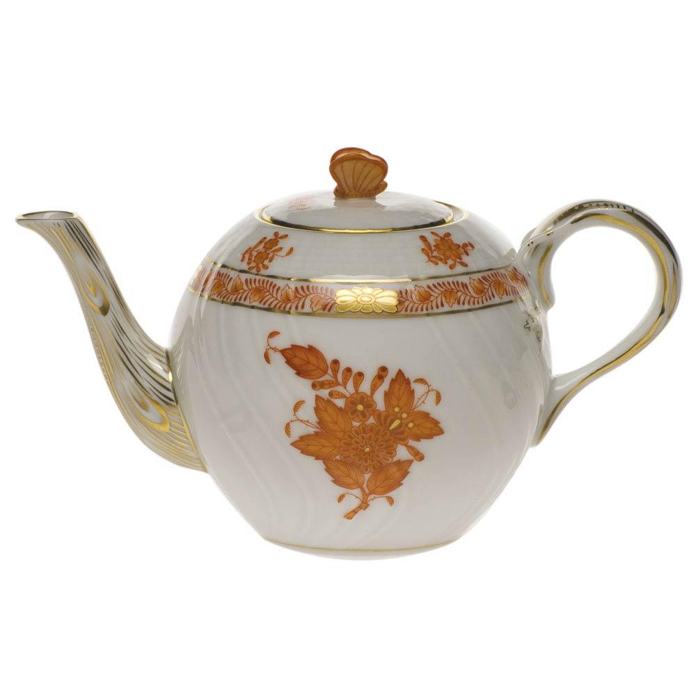 Chinese Bouquet Rust Tea Pot With Butterfly