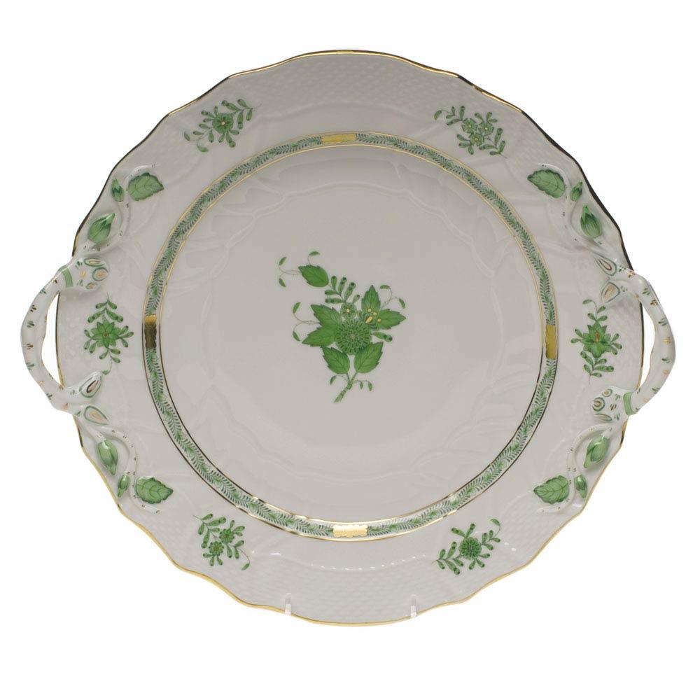 Chinese Bouquet Green Chop Plate With Handles