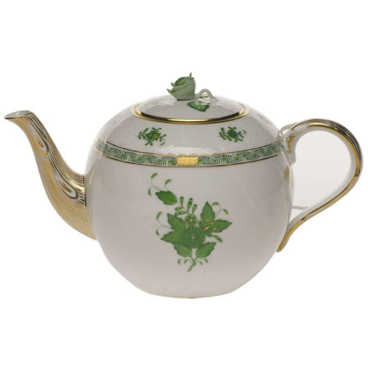 Chinese Bouquet Green Tea Pot With Rose