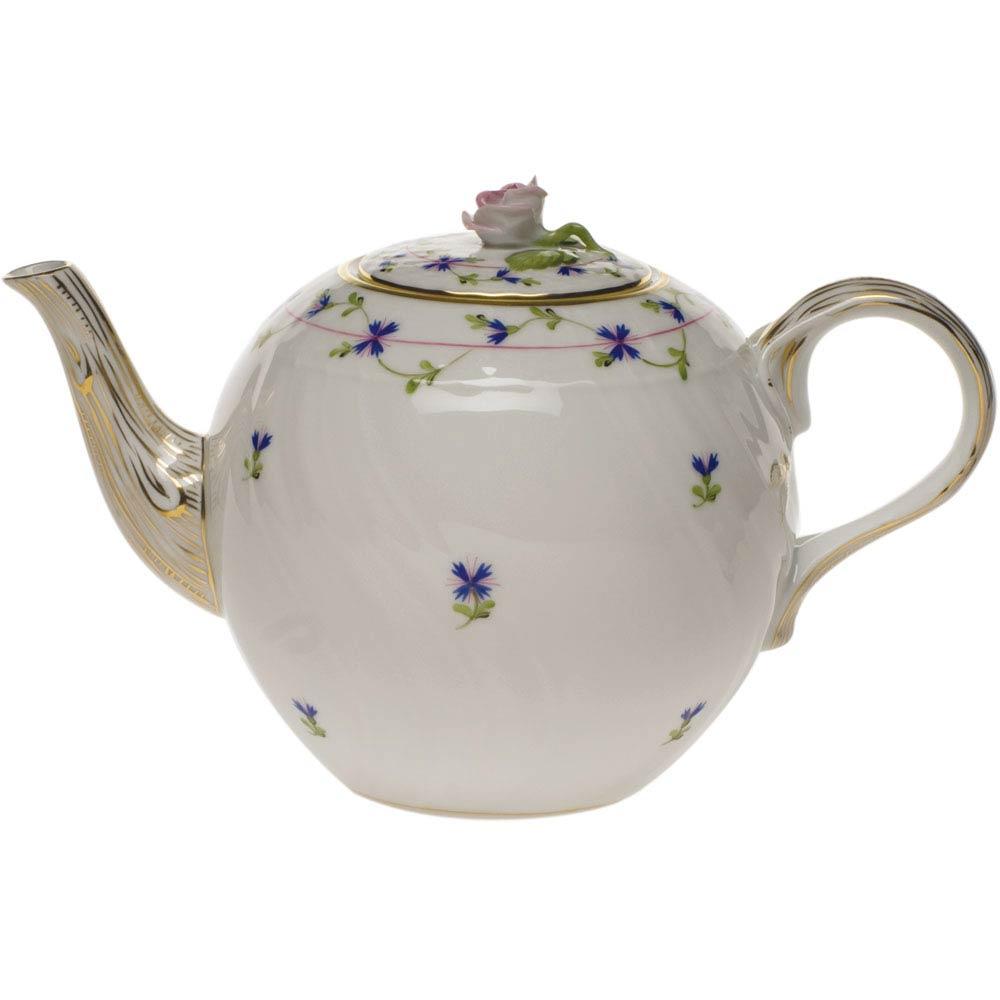 Blue Garland Tea Pot With Rose