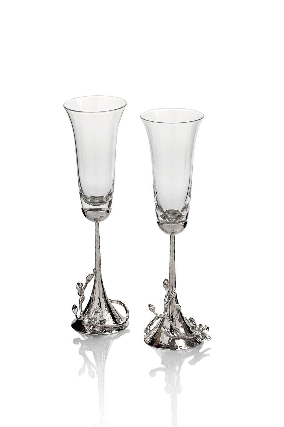 White Orchid Toasting Flutes (Set of 2)