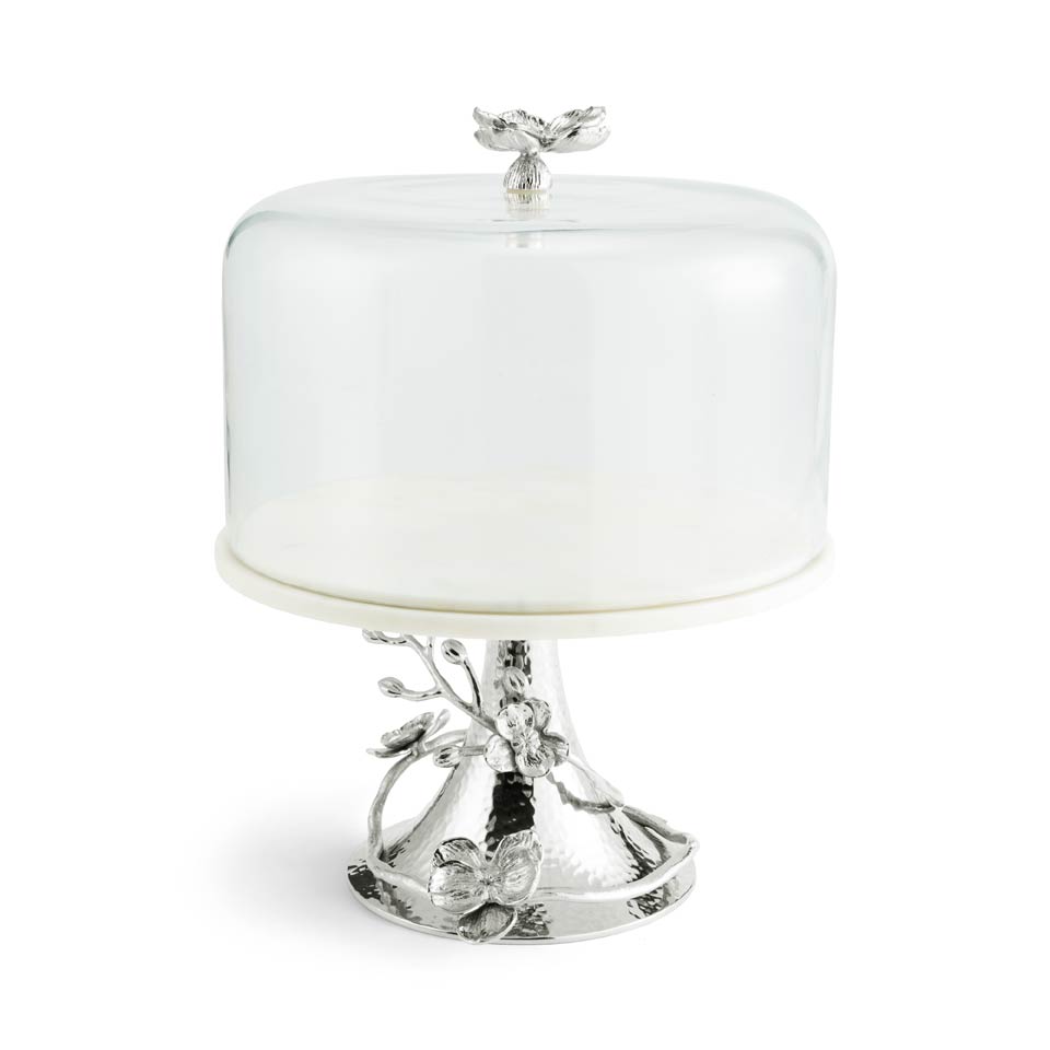 White Orchid Cake Stand With Dome