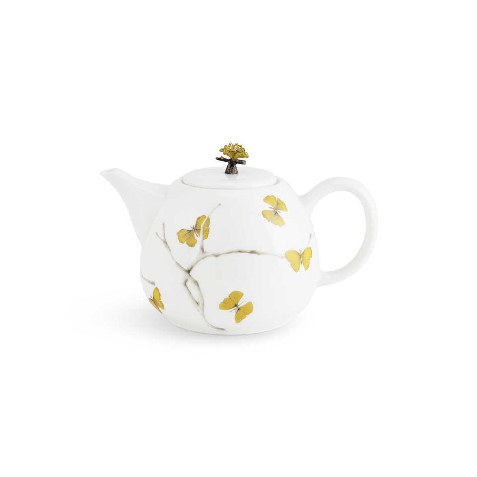 Butterfly Ginkgo Porcelain Teapot
