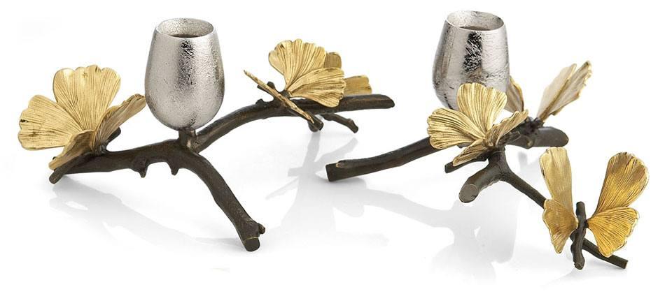 Butterfly Ginkgo Low Candleholder (Set of 2)