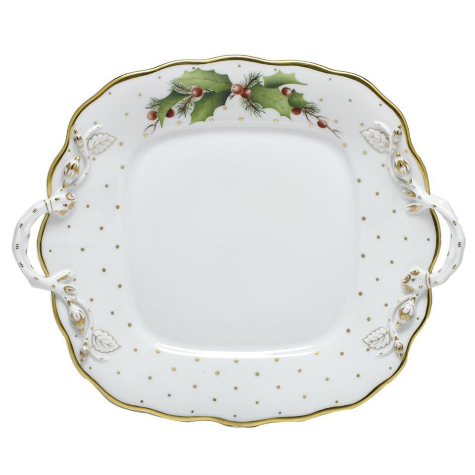 Winter Shimmer Square Cake Plate With Handles