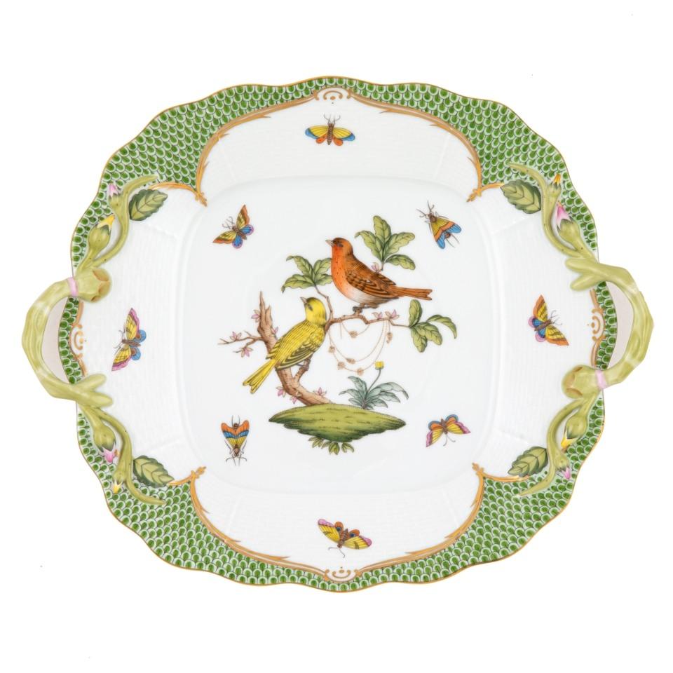 Rothschild Bird Green Square Cake Plate With Handles
