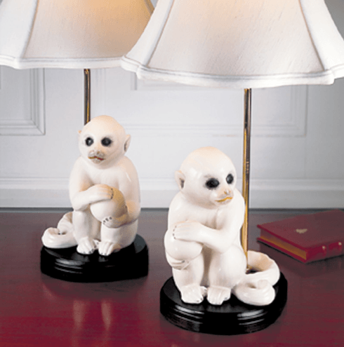Figure Small White Monkey Lamp, Pair