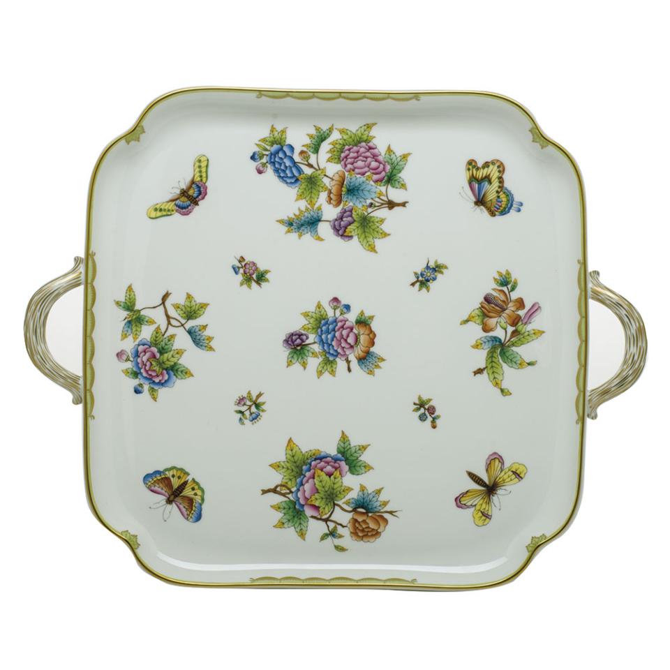 Queen Victoria Green Square Tray With Handles