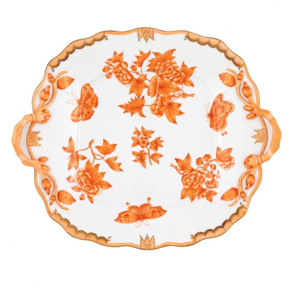 Fortuna Rust Square Cake Plate With Handles