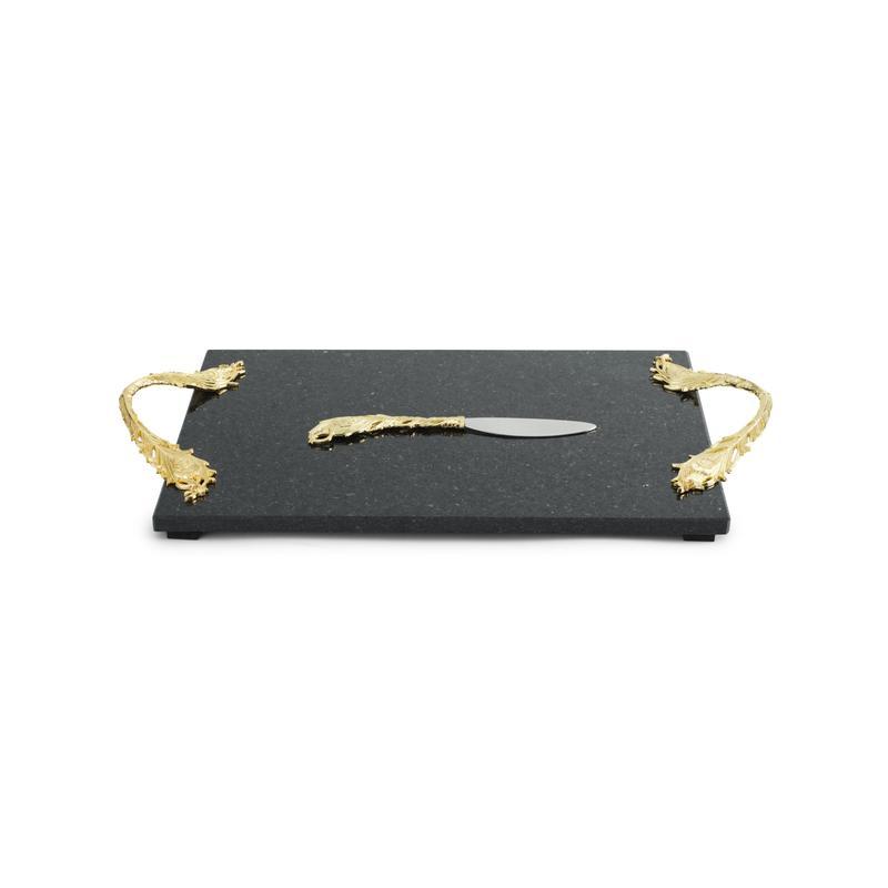 Plume Gold Cheese Board And Knife