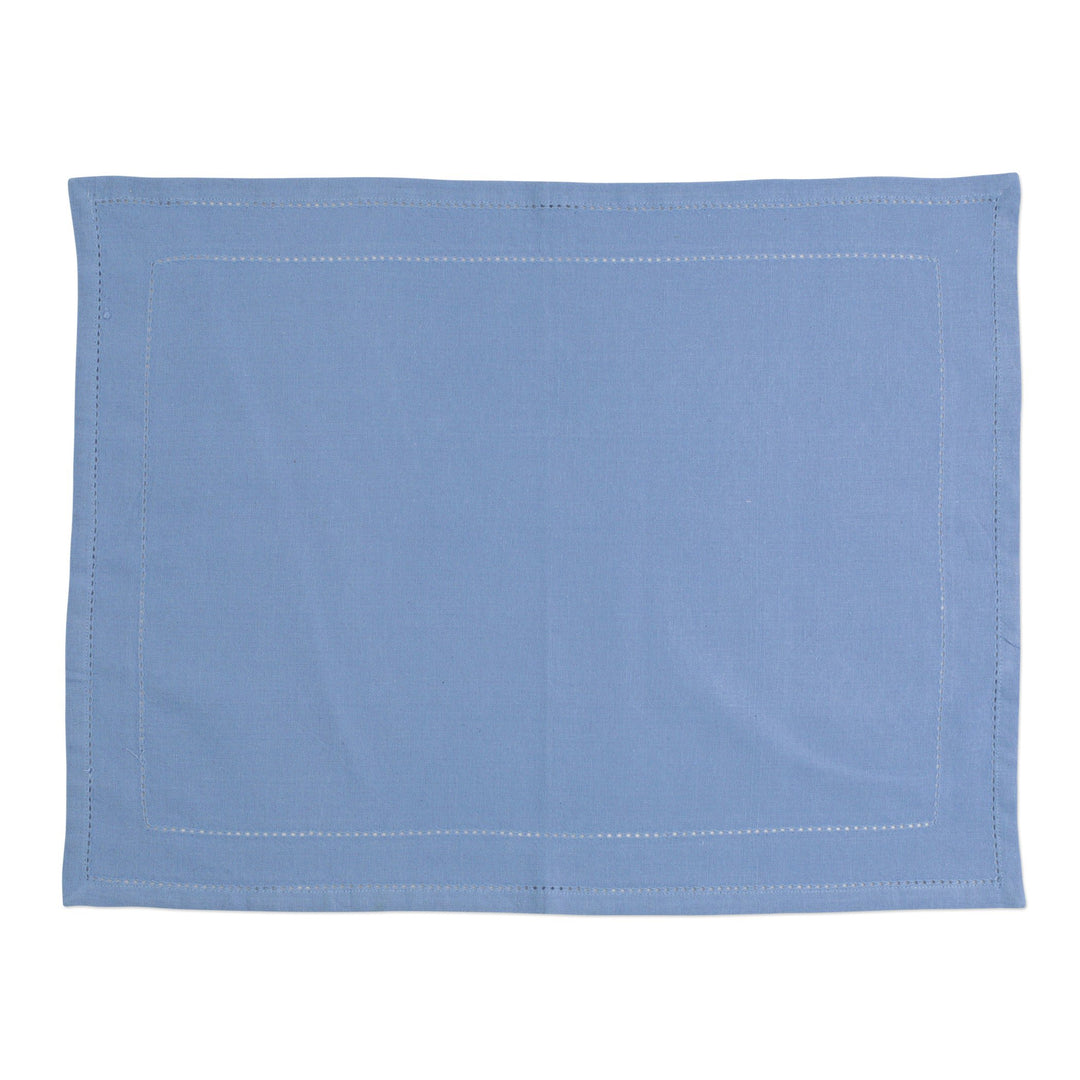 Cotone Linens Cornflower Blue Placemats with Double Stitching (Set of 4)
