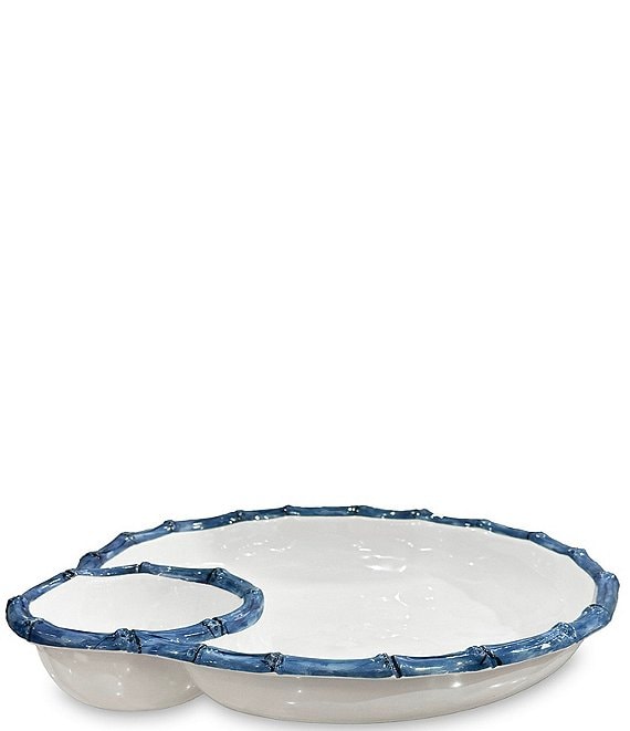 Vida Bamboo Large Chip & Dip (White and Blue)
