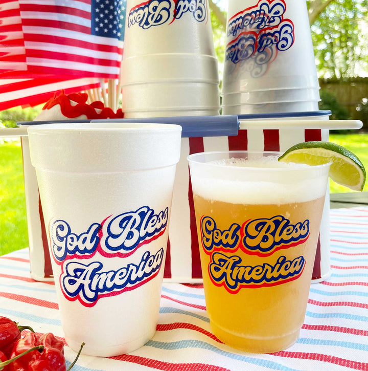 God Bless America Script Foam Cup 10 Pack