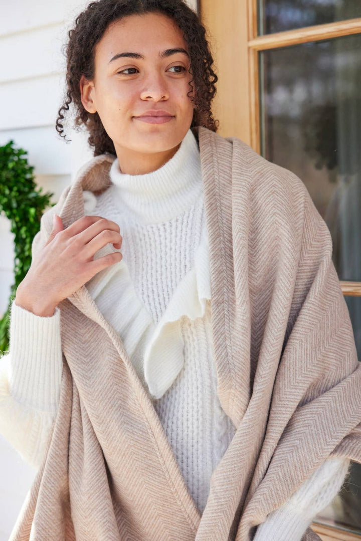 Bayside Herringbone Shawl - Wheat
