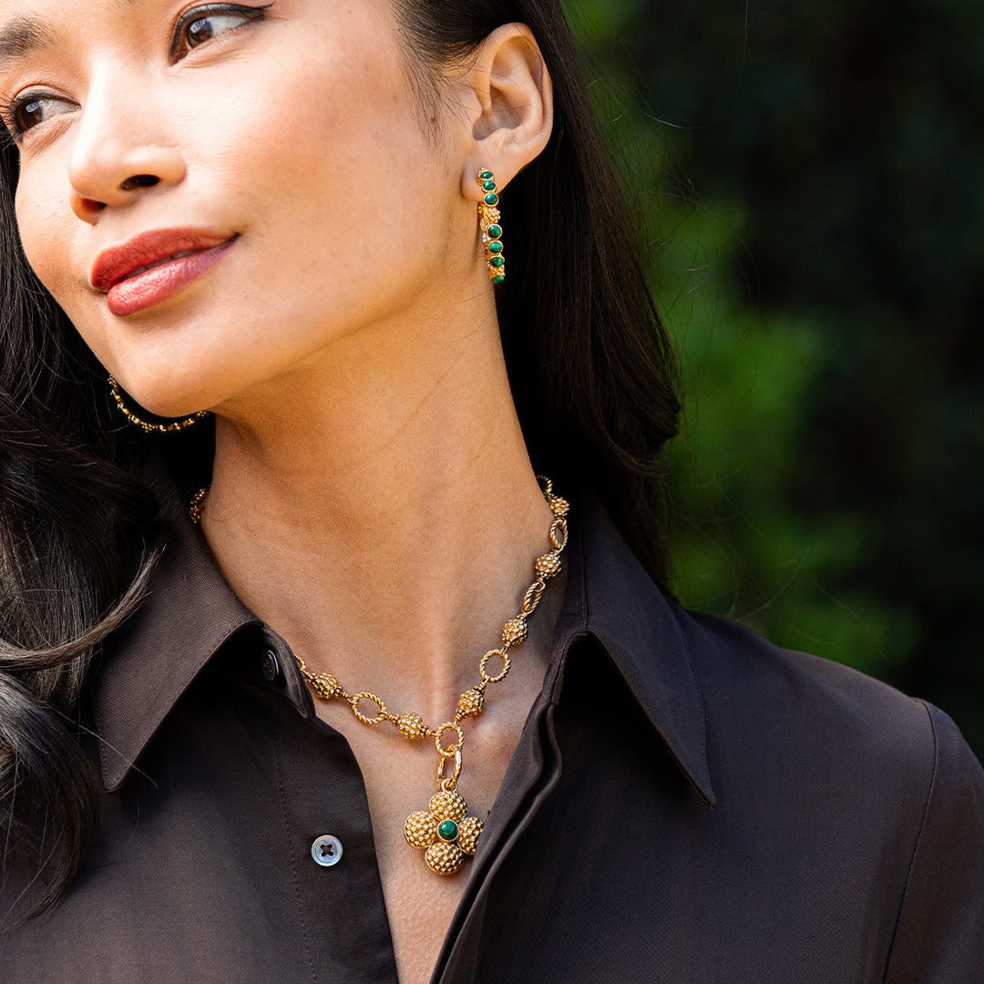 Berry Gem Medium Hoop Earrings - Malachite