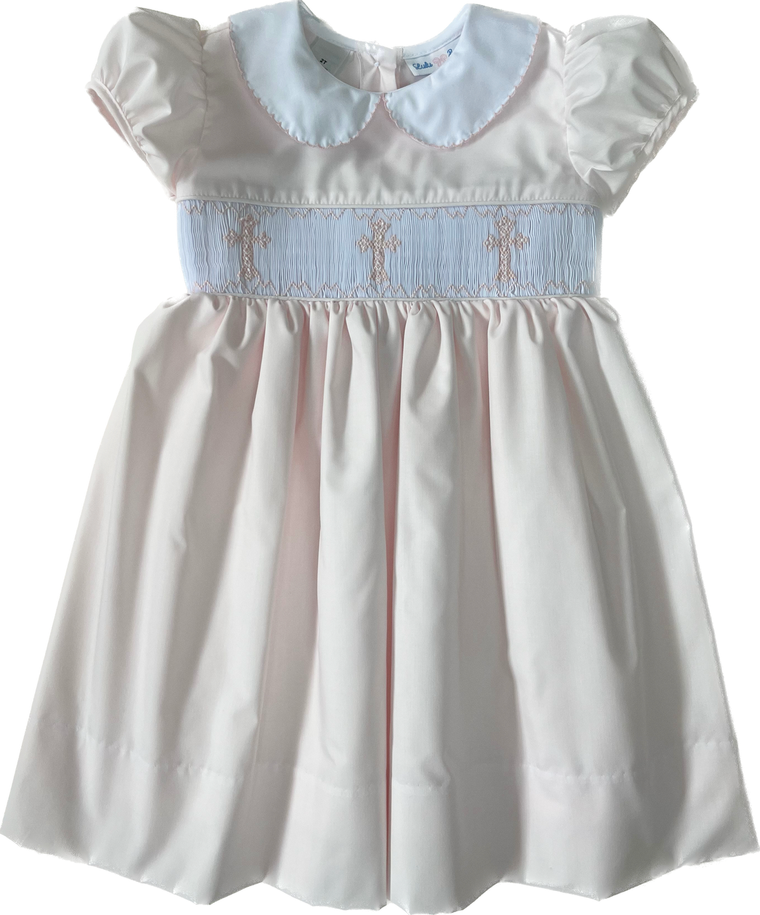 Rose Pink Smock Waist Dress with Pink Cross