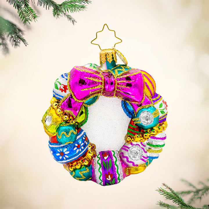 Vintage Holiday Wreath Gem Ornament