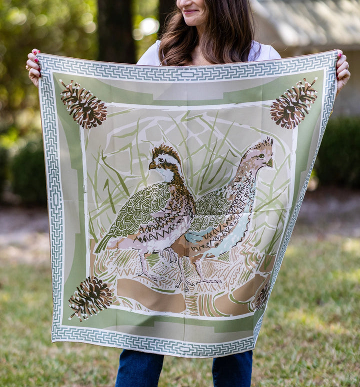 Quail Pair - Double-Sided Silk Scarf