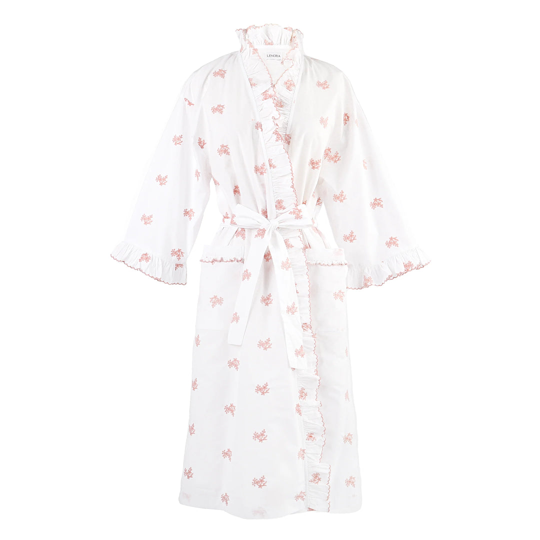 Nancy Cotton Ruffle Embroidered Robe – Quintessentials