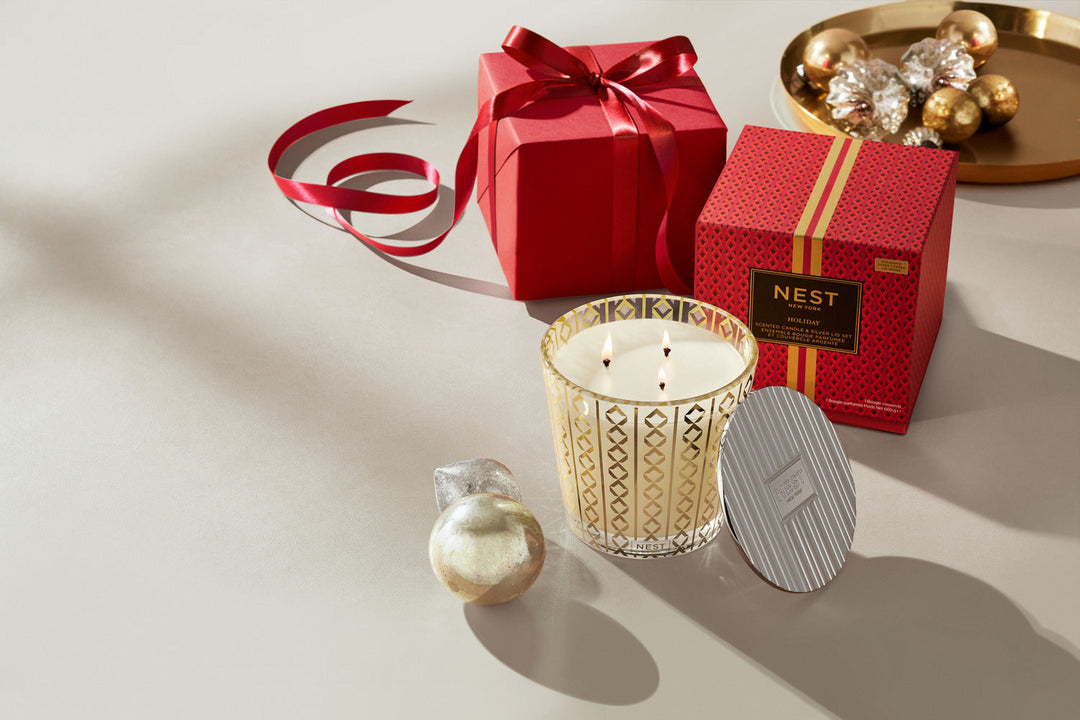 Holiday 3-Wick Candle with Silver Lid