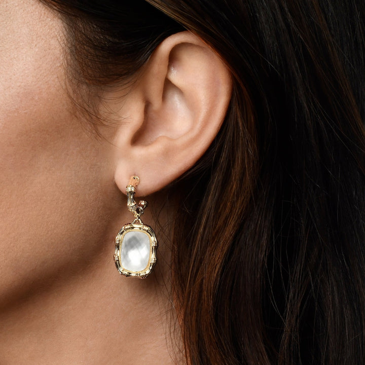 Bamboo with Stone Drop Earrings - Mother of Pearl