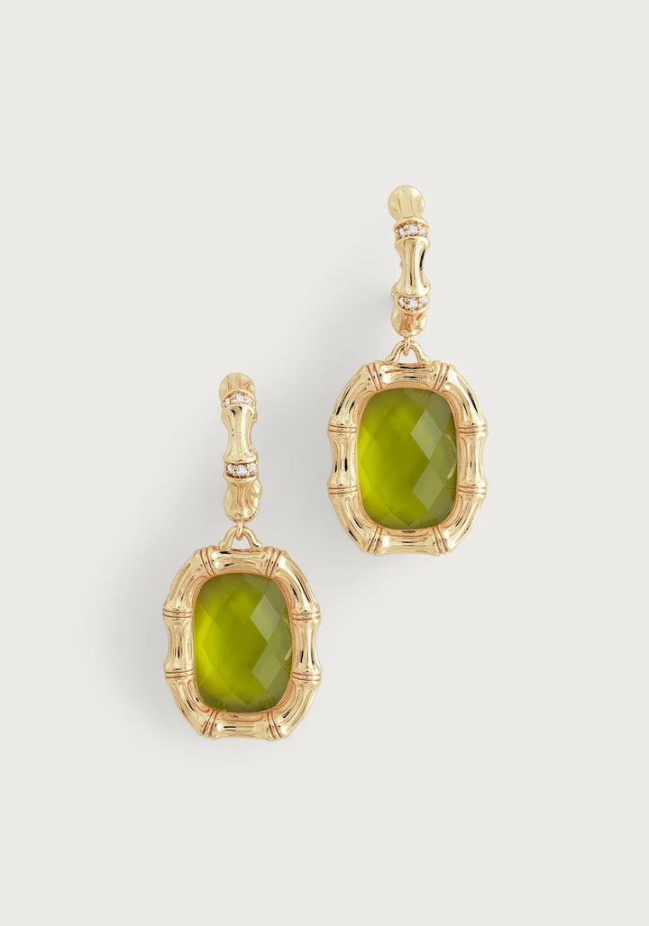 Bamboo with Stone Drop Earrings-Gemstones