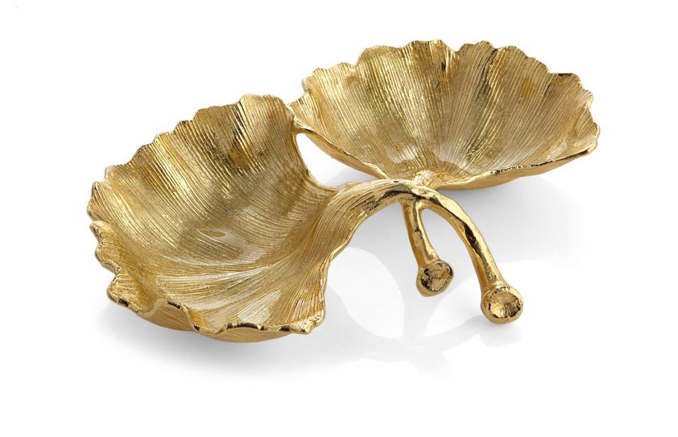 Ginkgo Double Compartment Dish Gold