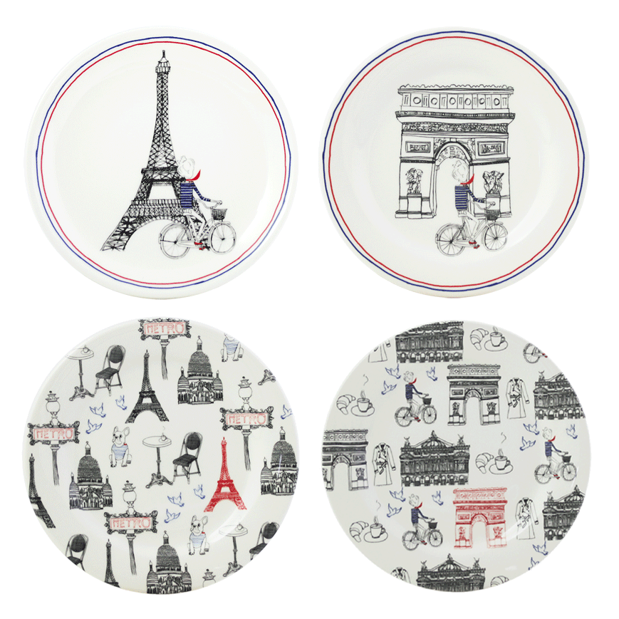 Ca C'est Paris Canape Plates, Set of 4 assorted