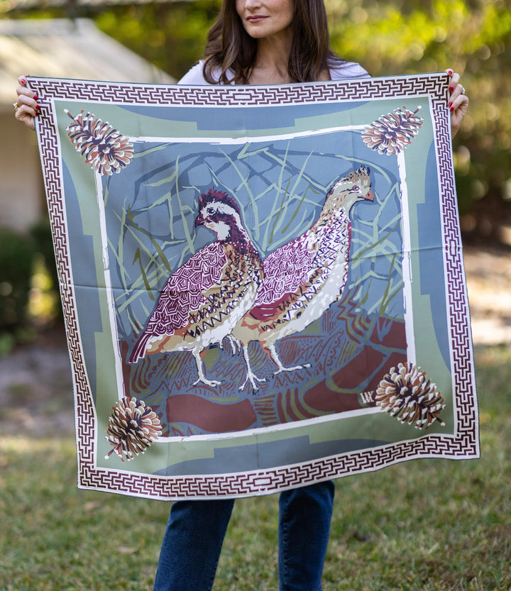 Quail Pair - Double-Sided Silk Scarf