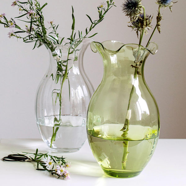 Hibiscus Glass Green Vertical Fluted Small Vase