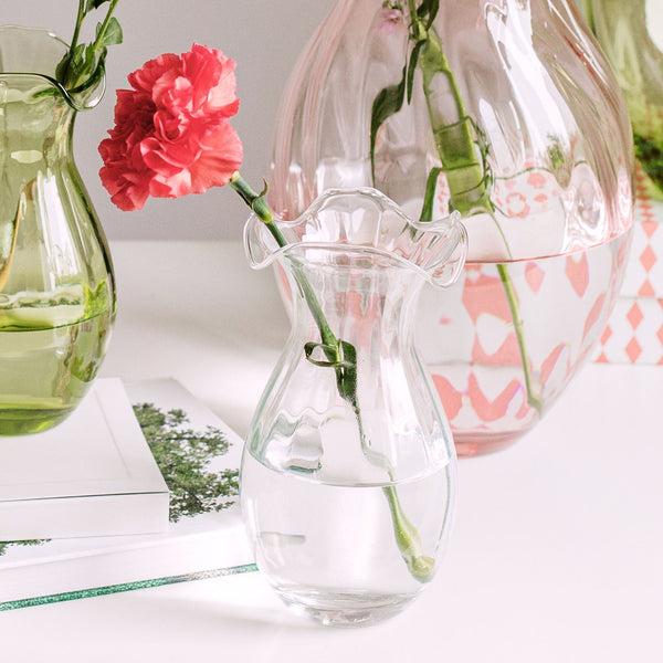 Hibiscus Glass Clear Vertical Fluted Small Vase