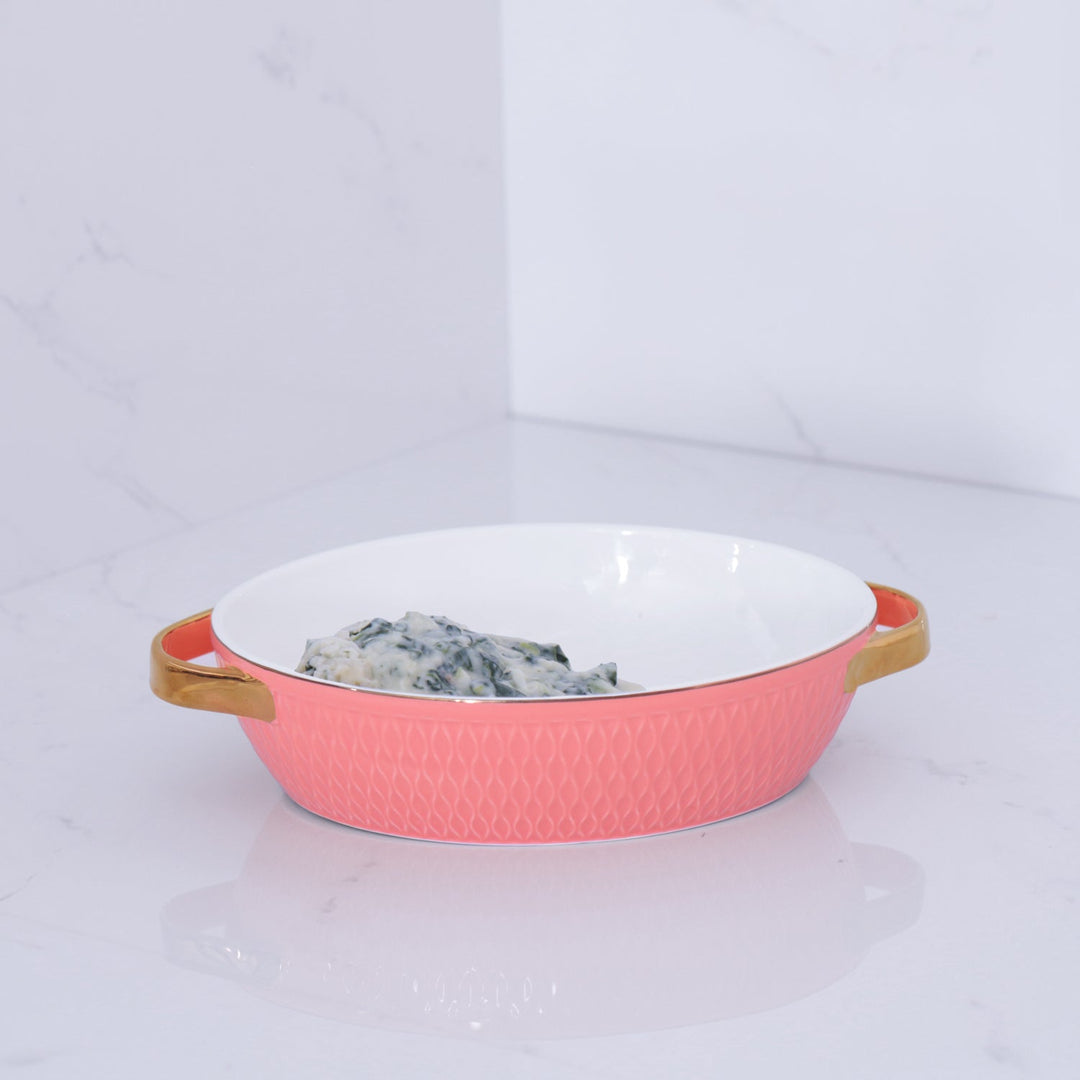 Ceramic Small Oval Baker with Gold Handles (Salmon)