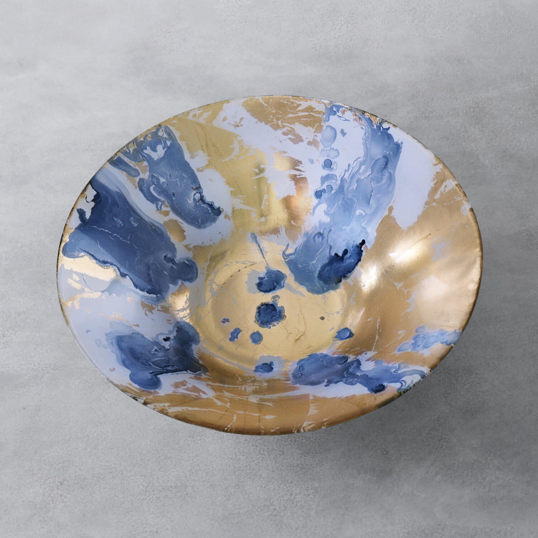 Glass New Orleans Extra Large Painted Centerpiece (Blue & Gold)