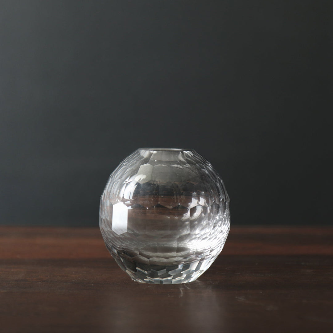 Glass Faceted Round Bud Vase (Clear)