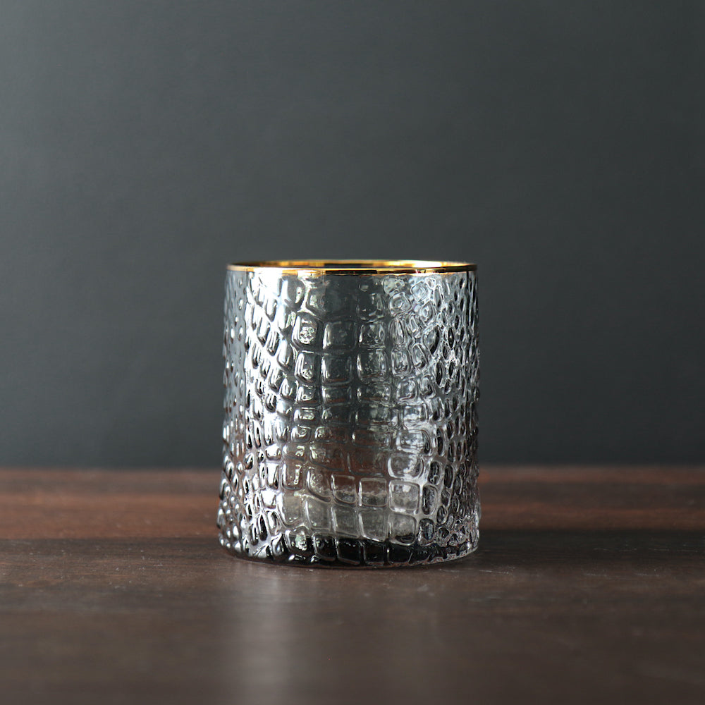 Glass Croc Double Old Fashioned with Gold Rim Set of 4 (Smoke Grey)