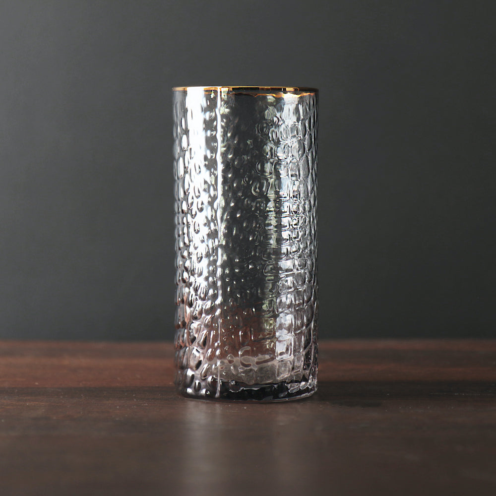 Glass Croc Highball with Gold Rim Set of 4 (Smoke Grey)