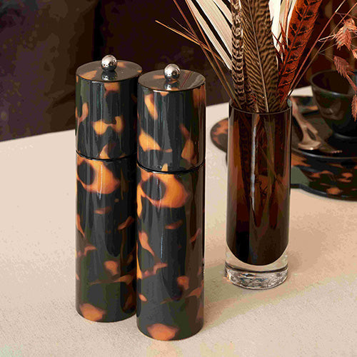 Faux Tortoiseshell Round Column Salt/Pepper Mill Set/2